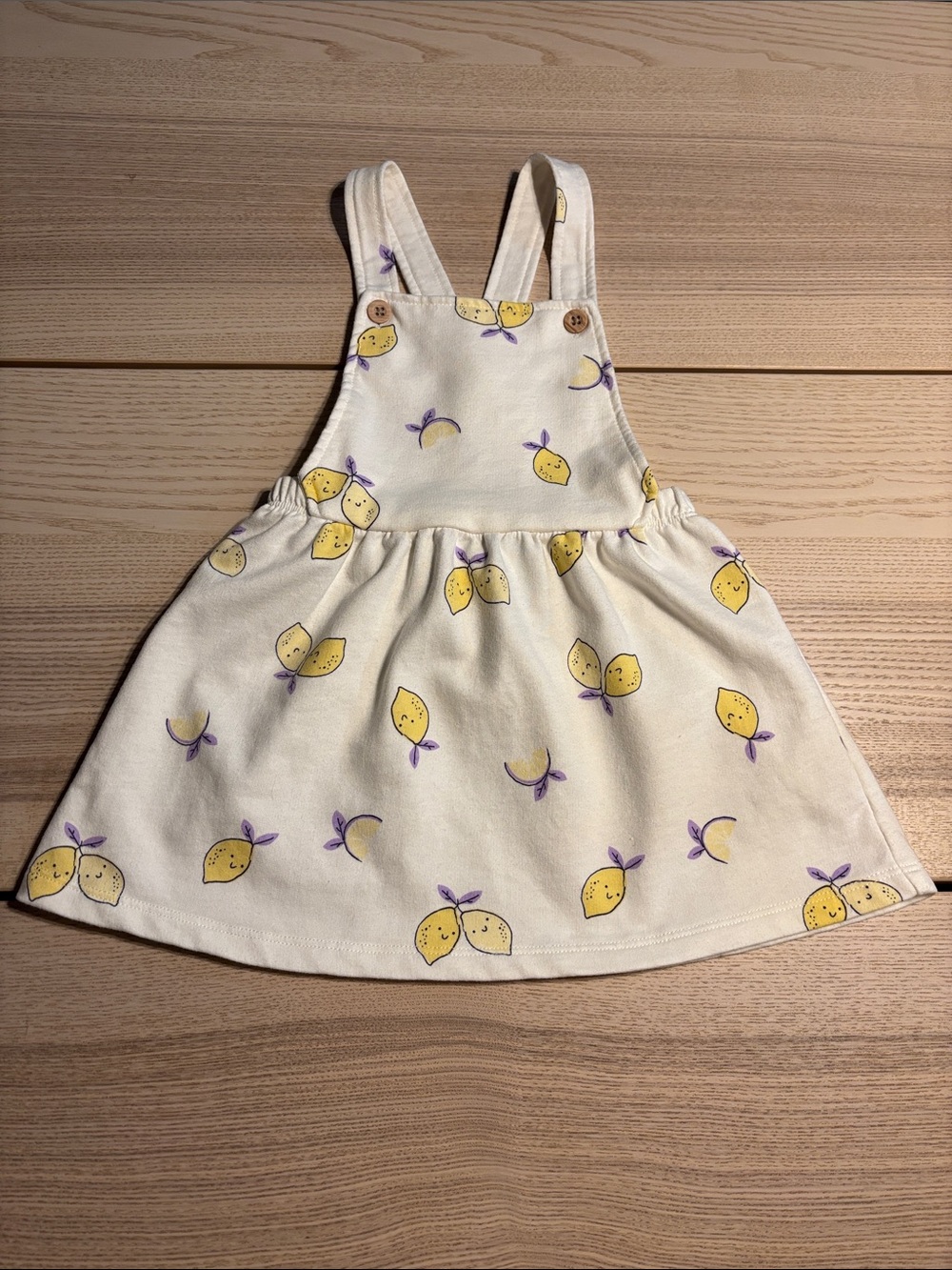 Cream Lemon-Print Pinafore Dress for Kids